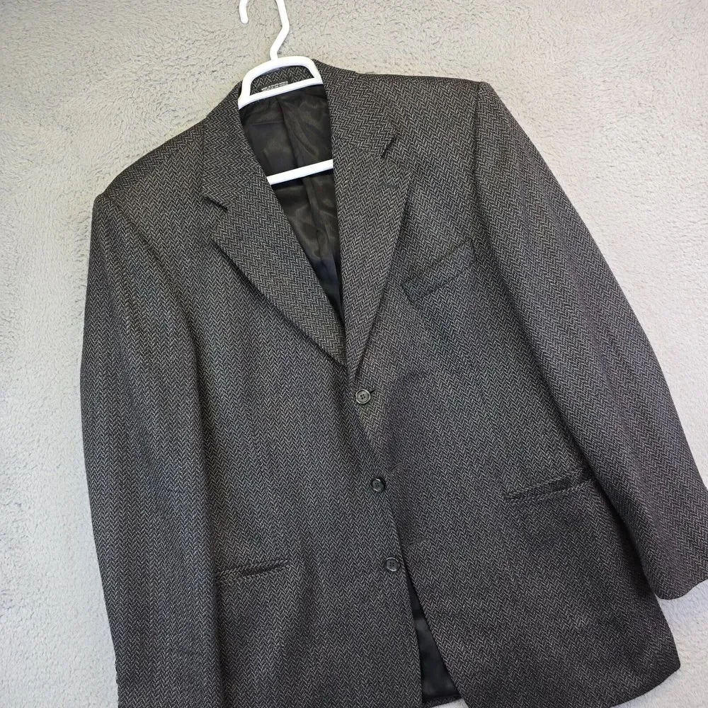Stafford Sport Coat Mens 46‎ Wool Cashmere Herringbone Tweed Blazer Suit Jacket
